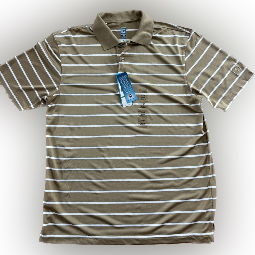 PGA Tour Airflux Golf Performance Short Sleeve Stripe Polo Shirt Mens Large. NWT